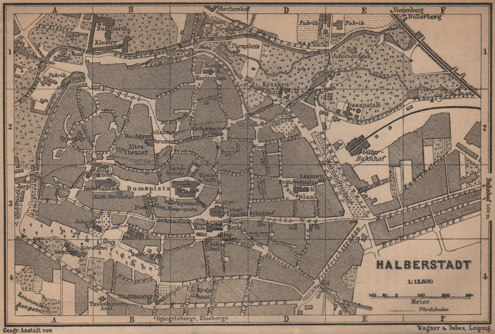 HALBERSTADT antique town city stadtplan. Saxony-Anhalt karte. BAEDEKER 1900 map